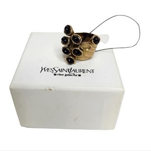 YVES SAINT LAURENT Vintage Arty Collection Black Cabochon Gold Tone Ring Size 7